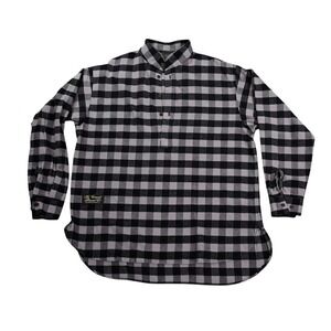 VTG Vermont Flannel Co Henley Shirt Men Large Black Gray Buffalo Plaid USA Made